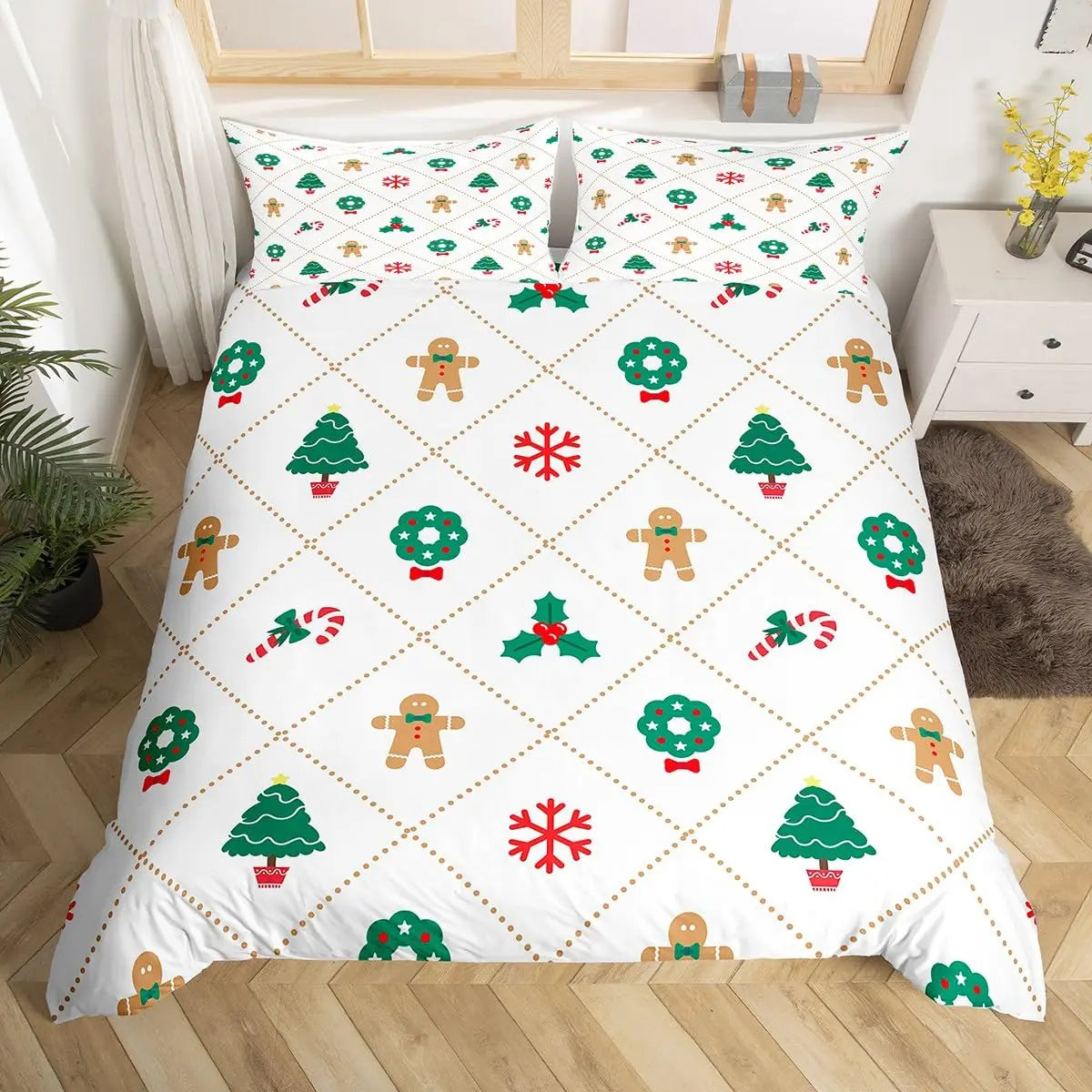 Housse de couette dans chambre décorée pour Noël