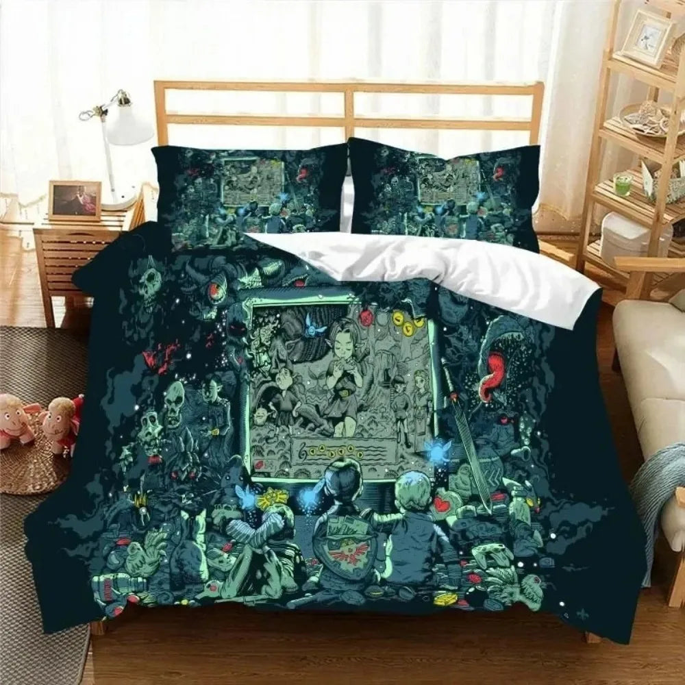 Housse de couette Zelda avec taie d'oreiller assortie en couleur kaki