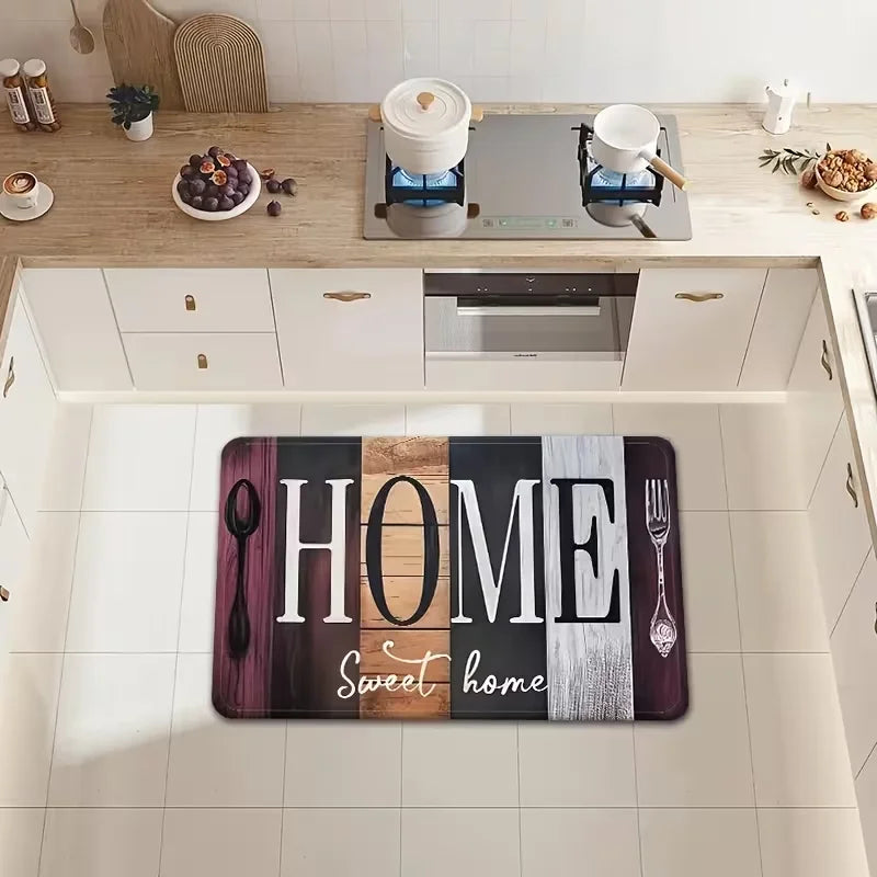 tapis cuisine marron blanc motifs bois fourchette moderne adhésif extérieur décoration maison