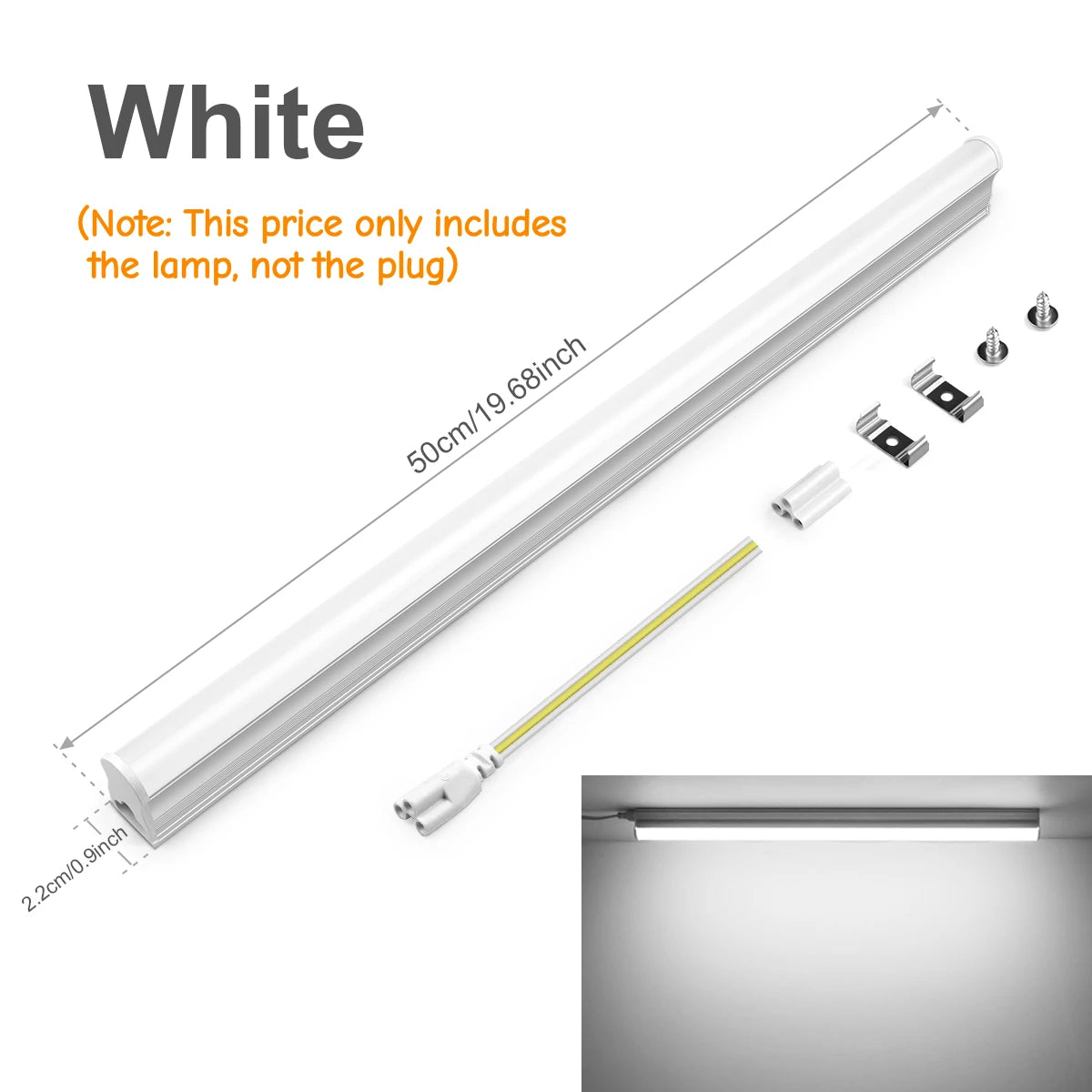 tube led blanc moderne 50cm lisse 2.2cm clips câble 15w 85v 265v