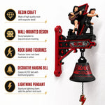 cloche décorative résine figurines ac/dc rock mural artisanal rouge noir foudre guitarist
