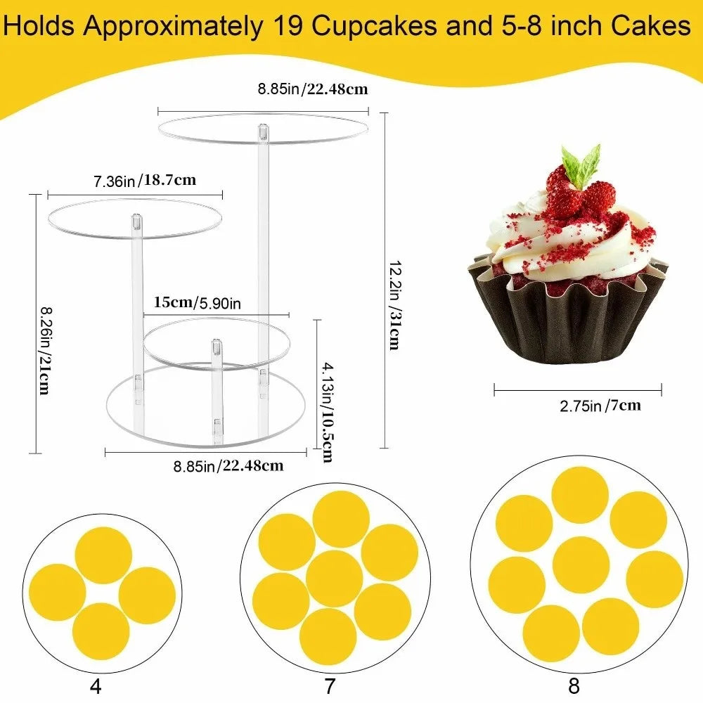 présentoir gâteaux transparent triple niveau cupcakes modernes élégants réutilisable multiple utilisations