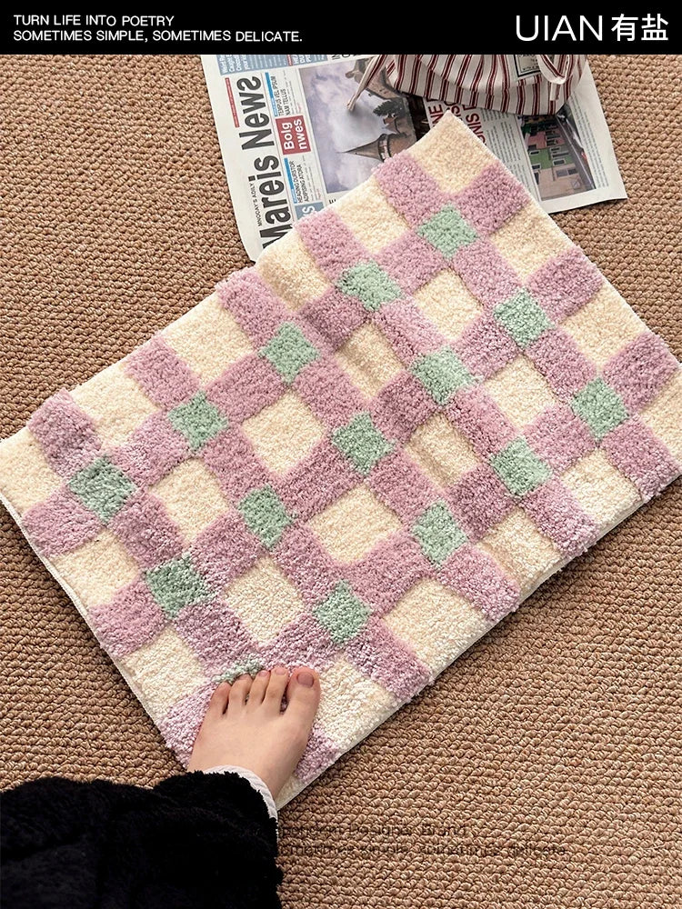 tapis violet vert moderne polyester imperméable anti dérapant carreaux géométriques doux