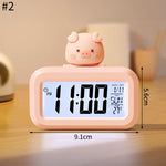 réveil horloge numérique led rose clair indicateur date température cochon figurine minimaliste