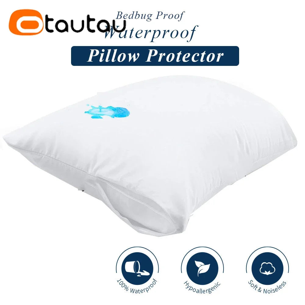 protège oreiller blanc imprimé bleu moderne 50x70cm imperméable non toxique respectueux environnement