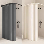 rideau douche gris blanc bleu rayures vertical opacité moderne fixe baignoire toile polyester tuftée