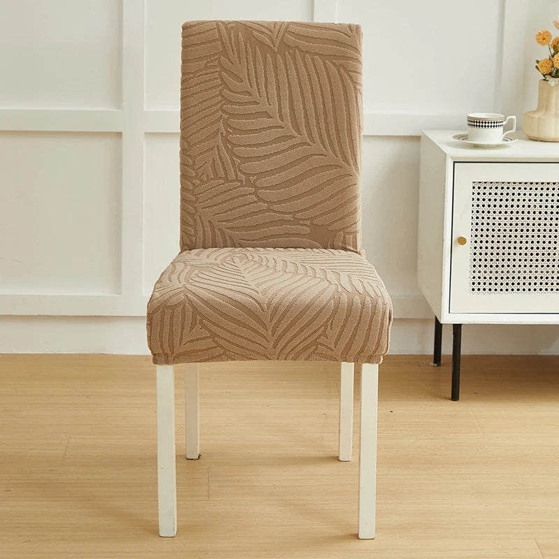 Housse chaise moderne imprimée feuilles beige clair élasthanne polyester universelle mariage banquet