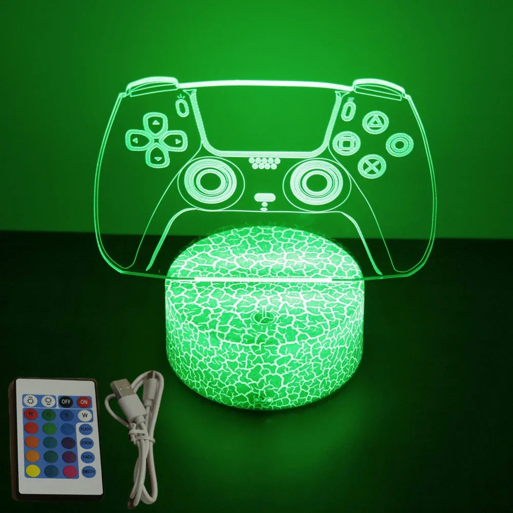 lampe led 3d manette jeu bleu vert violet jaune télécommande moderne