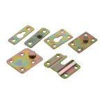 fixations métalliques industrielles couleur irisée travaux bois vert jaune bronze violet