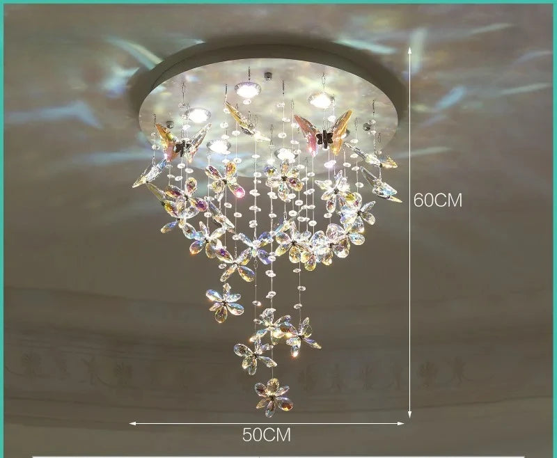 lustre suspendu moderne élégant transparent multicolore fleurs papillons clips métalliques chambre salon
