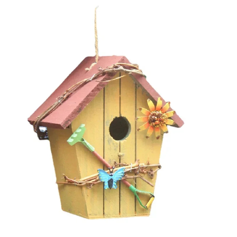 nichoirs oiseaux motifs floraux abeille coccinelle couleurs vives cordelette jardin balcon pastorale