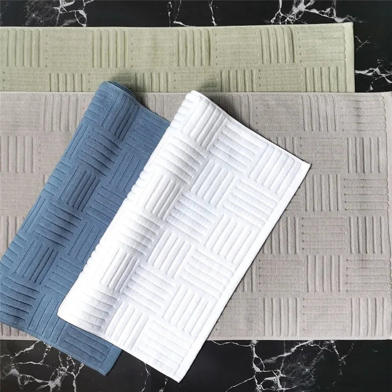 tapis coton absorbant bleu gris moderne bain salle bains noël rayures vertical 50x80cm
