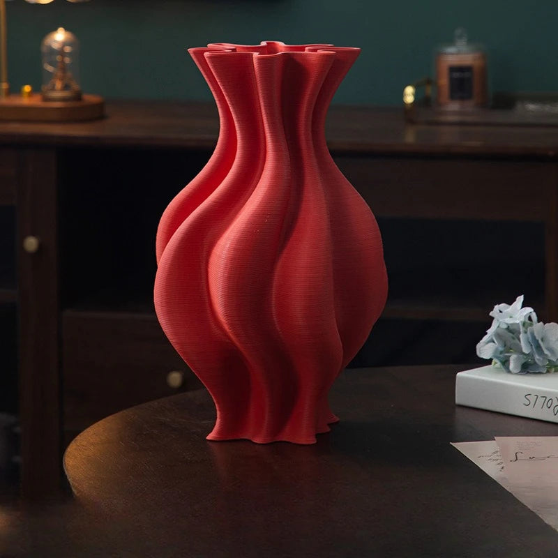 vase moderne blanc marron rouge orange rayures horizontales opacité maison fleurs table