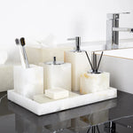 ensemble salle bain marbre onyx blanc distributeur savon porte brosse dents plateau luxe