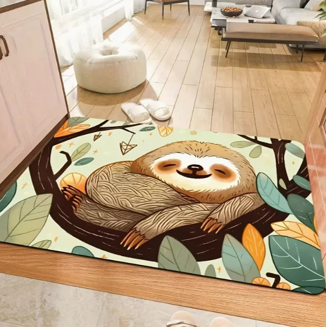 tapis dessin animé paresseux feuilles colorées moderne vert clair beige salon bain extérieur