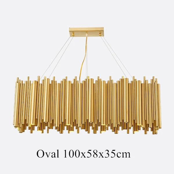 suspension lumineuse moderne dorée tubes horizontaux acier inoxydable led 60w 110v 220v chambre salon