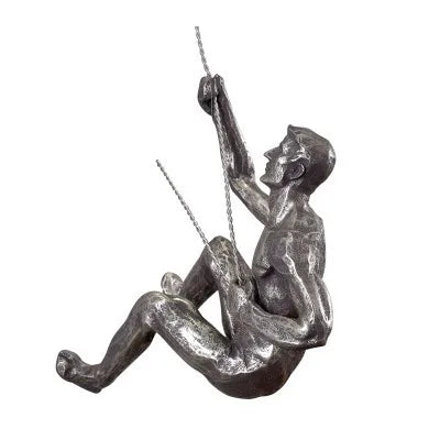 statuette escalade homme résine argentée nu réaliste moderne opaque