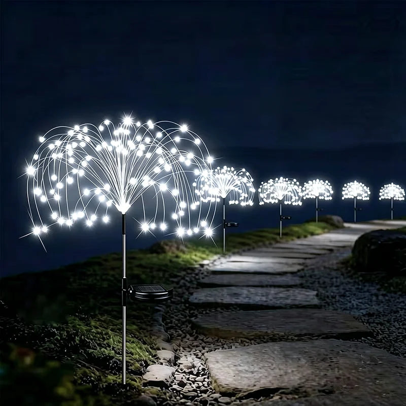 lumières solaires feux d'artifice blanc jaune multicolore moderne étoiles lumineuses filaments tringle sol installationextérieur