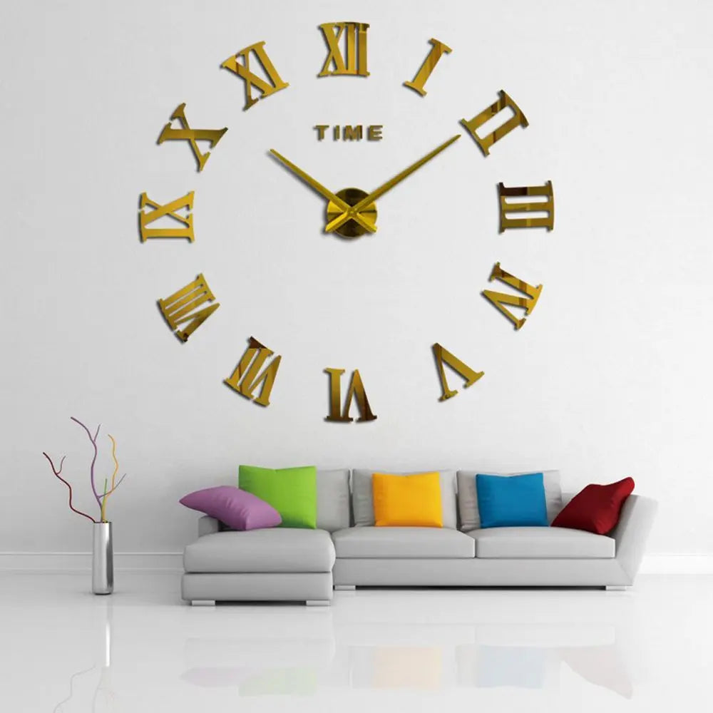 horloge murale moderne or noir numéros romains adhésive opaque chambre