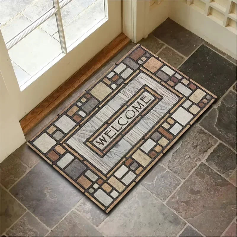 tapis d'entrée moderne antidérapant multicolore texture roche motif géométrique 40x60cm