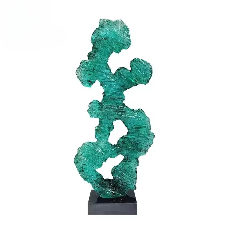 sculpture contemporaine organique bleu vert orange aluminium base noire extérieure decoration minimaliste