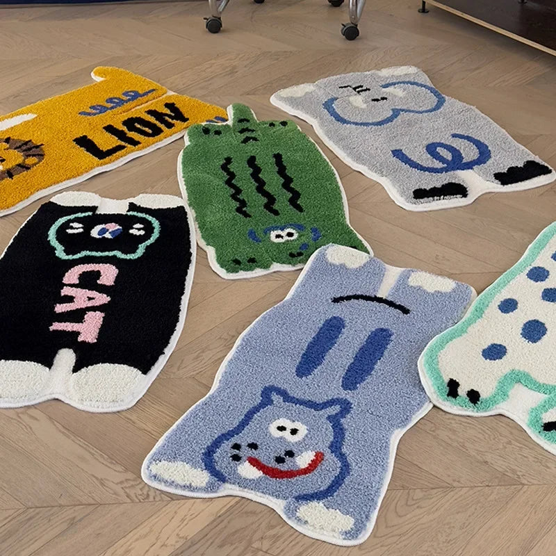 tapis sol moderne animaux léopard crocodile chat hippo noir blanc vert bleu jaune respectueux