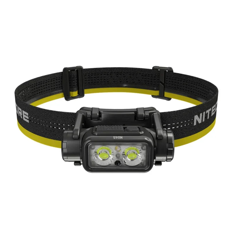 lampe frontale rechargeable led noir jaune sangles velcro éléments trois led technique utilitaire