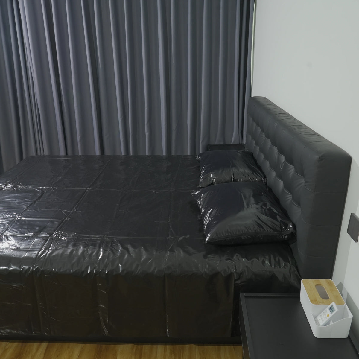 draps plats épaissis pièces noir brillant moderne oreillers taies d'oreiller ensemble chambre coucher nylon