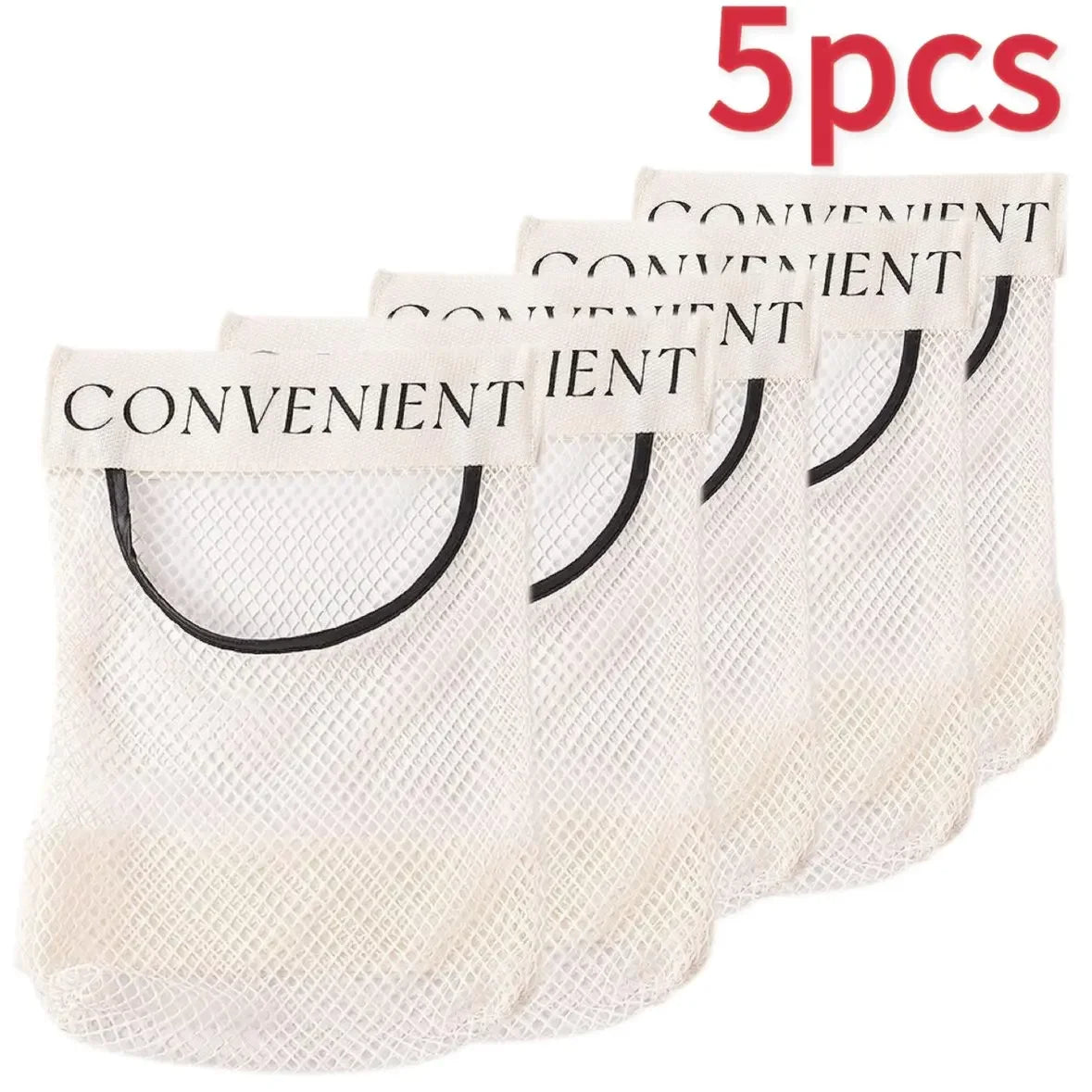 sacs rangement polyester muraux adhésifs velcro blanc beige noir minimalistes translucides mailles tissées 25x30cm