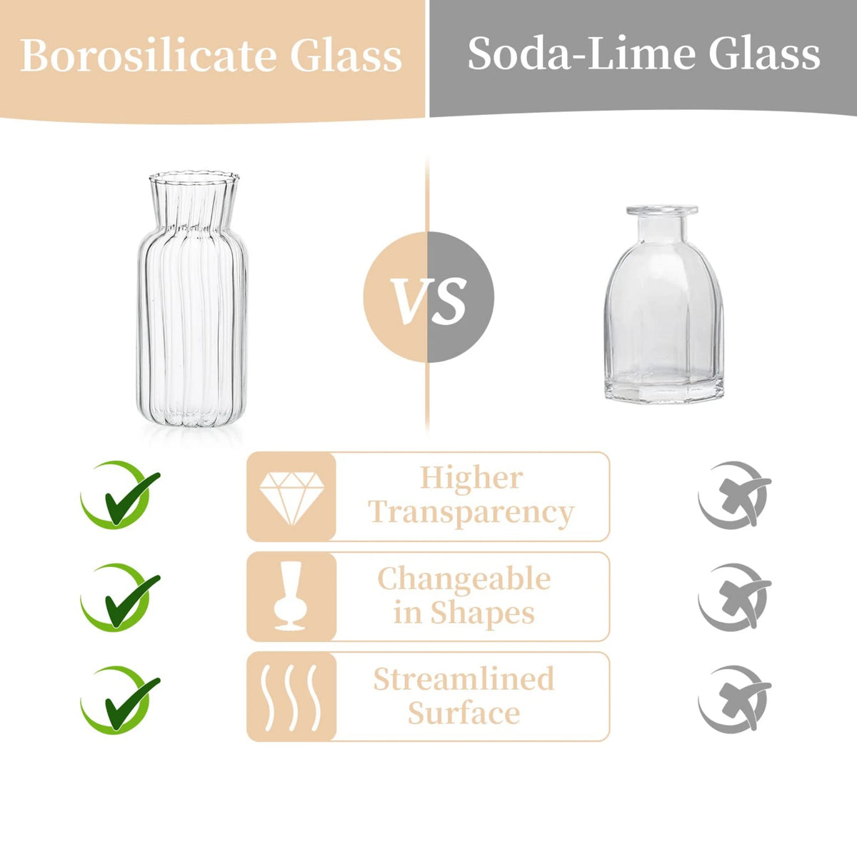 vases transparents modernes rayures verticales poignée métallique décoration intérieure table centrale pièces