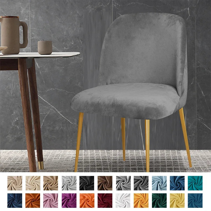 housses chaise velours élasthanne polyester moderne beige gris bleu orange pieds dorés