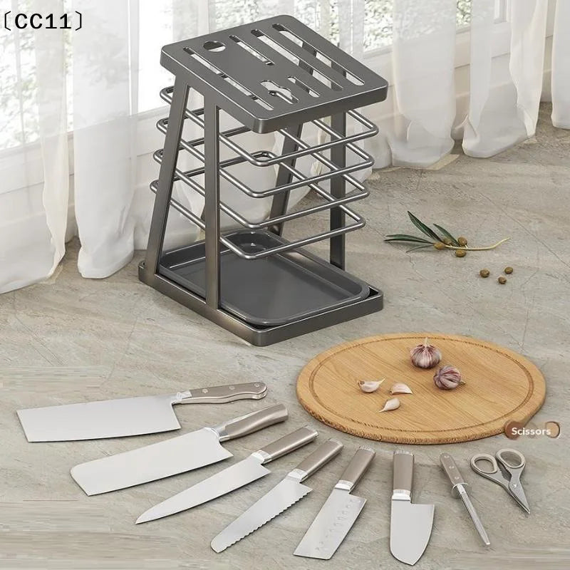 porte couteaux contemporain gris métallisé couteaux ciseaux plateau détachable minimalisterangement efficace ustensiles cuisine