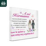 plaque decorative florale deux filles transparente moderne personnalisable texte espagnol decoration blanc rose verte