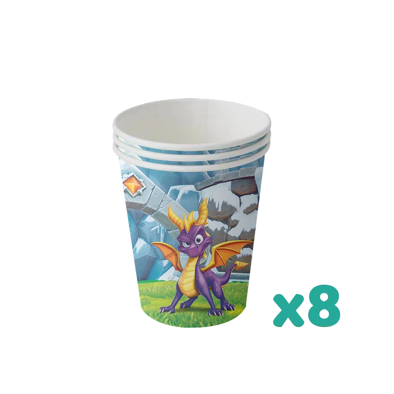 accessoires fête anniversaire dragon spyro assiettes gobelets pailles thème violet jaune vert