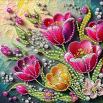 tableau décoratif fleurs coquillages art floral brillant rose violet bleu vert blanc moderne adultes