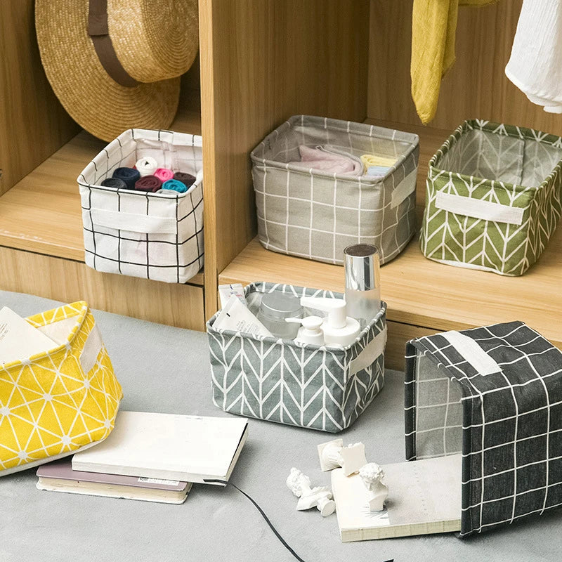 Panier de rangement en toile pliable avec poignée en coton et lin
