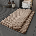 tapis bain polyester blanc gris marron texture moelleuse motif rondes formes moderne épuré absorbant