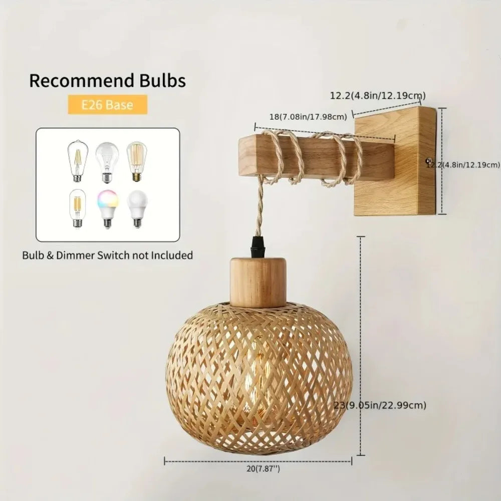 lampe murale moderne rustique tissage bambou bois naturel câble chambre salon