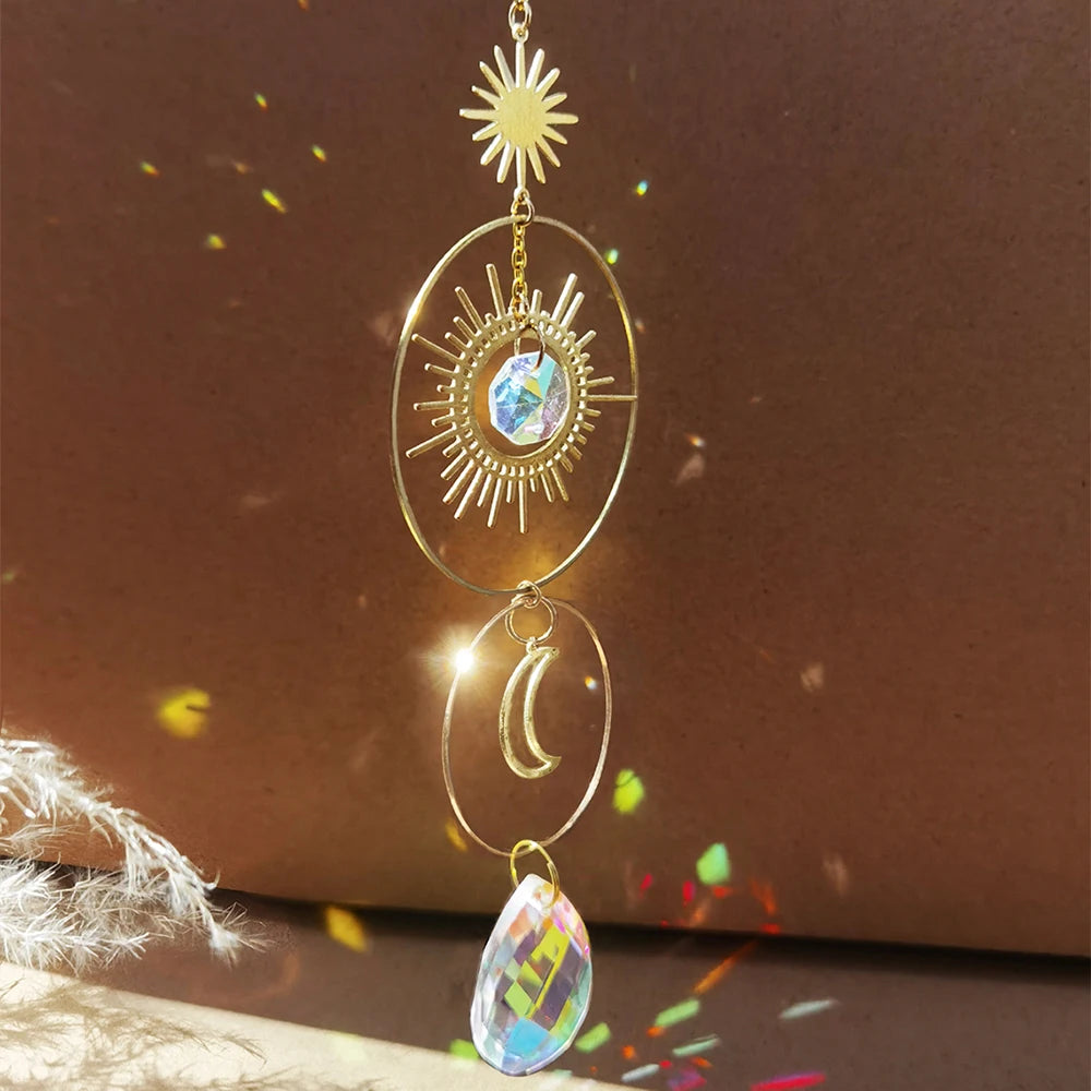 mobile solaire cristal lune étoiles fleurs décoration jardin intérieur suspendu boho romantique argent doré