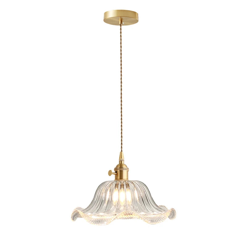 suspension lumineuse vintage transparente motifs floraux vert orange bleu