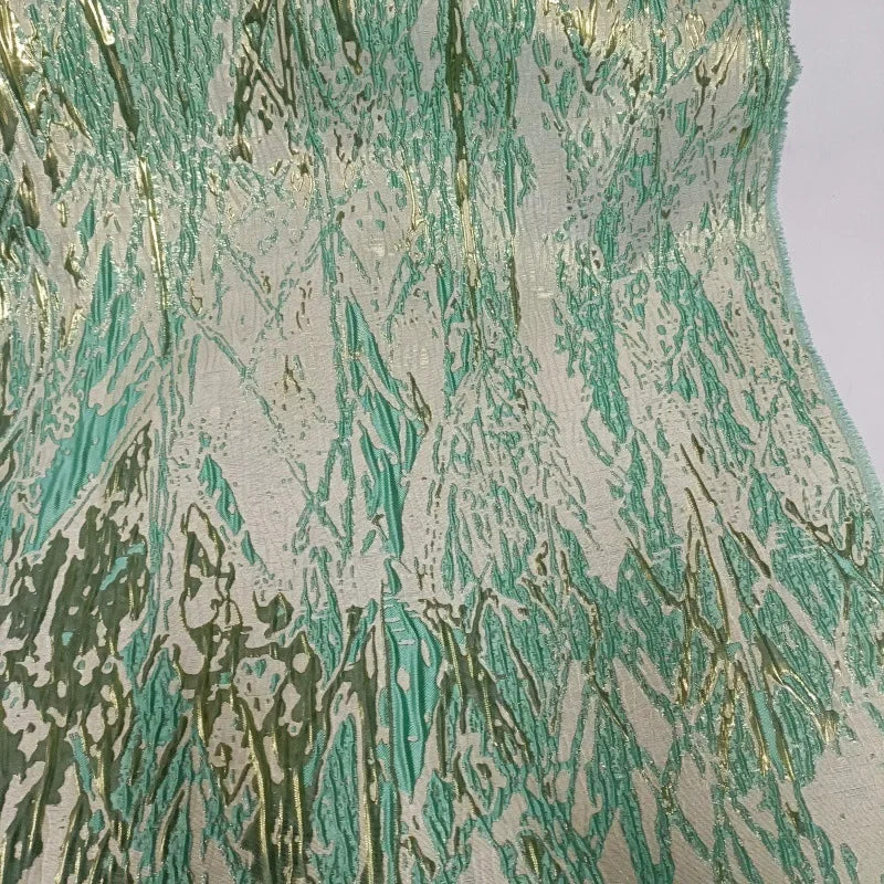 tissu jacquard satin doré 3d vert élégant brillant polyester coudre robe occasion festive respectueux