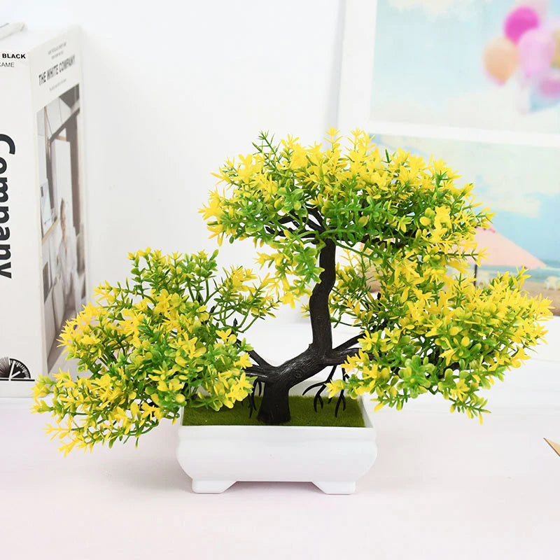 petit bonsaï artificiel plante pot blanc décoratif maison jardin fleurs roses vertes