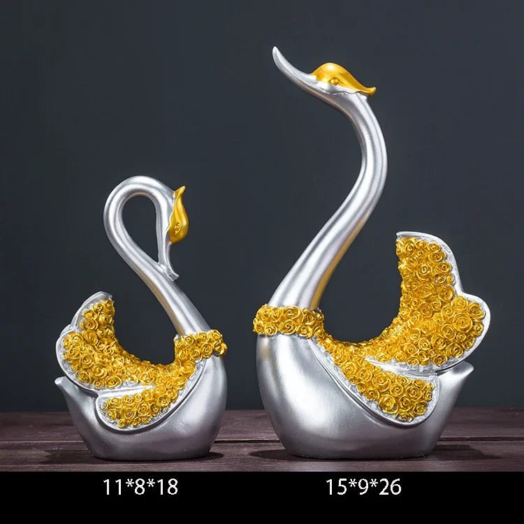 statues cygnes décoratives résine noir or argent modernes élégantes maison noël
