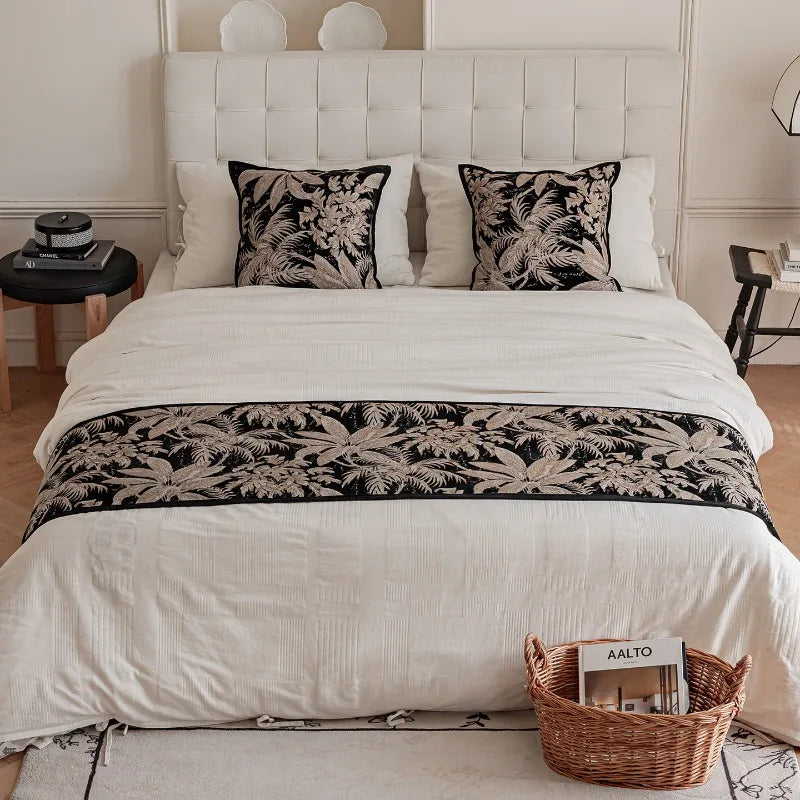 drap lit moderne feuilles palmier blanc noir beige adhésif élégant chambre maison decoration commercial