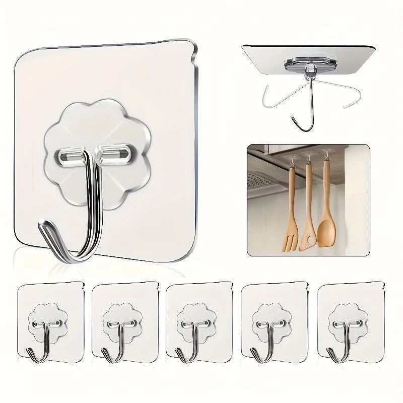 crochets adhésifs transparents moderne fleurs découpées serviettes cuisine organisation décoration minimaliste