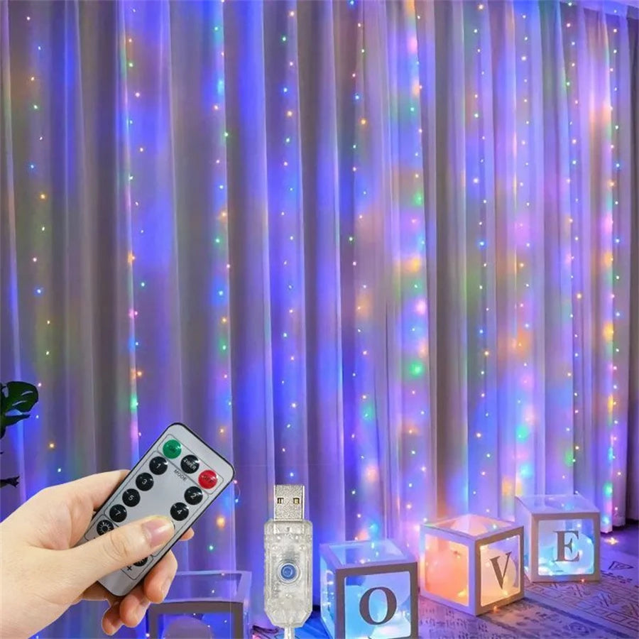 rideau lumineux led blanc décoration fête mariage noël intérieur extérieur télécommande câble usb