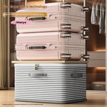 boîtes rangement réutilisables gris beige blanc rayures horizontales moderne pratique poignées fermeture glissière