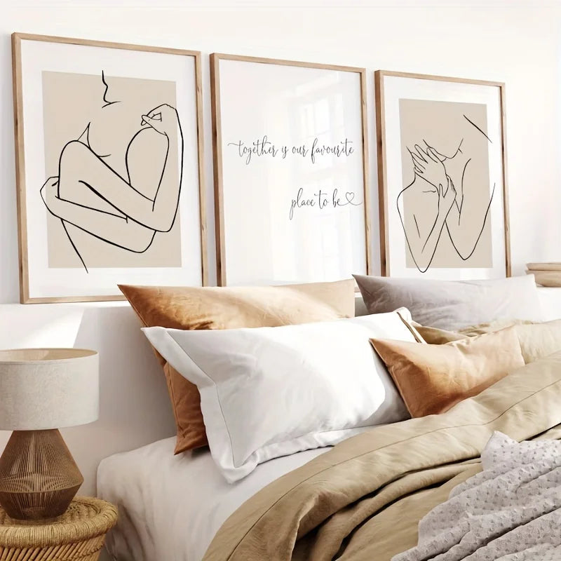 toile d'art contemporaine abstraite silhouettes animaux beige noir cadres invisibles