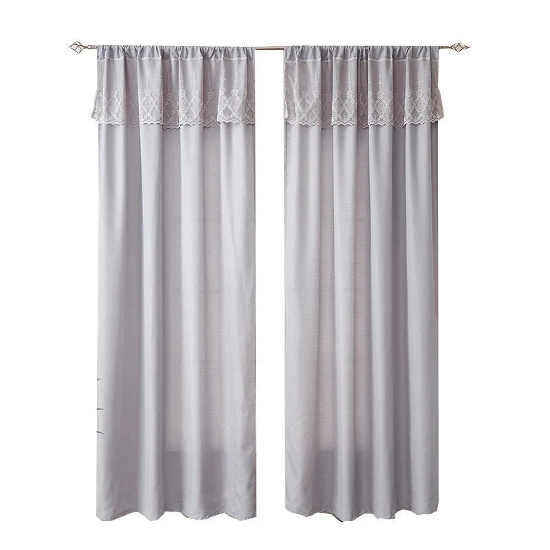 rideau gris clair rayures horizontales motifs floraux bordure opacité deux panneaux classique polyester