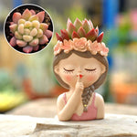 figurines décoratives cartoon fleurs reliefs cheveux stylisés plante succulente verte rose beige